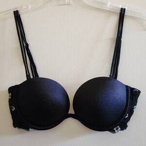 Victoria's Secret PINK Date Plunge Push Up Bra Multi Way Strapless Black 32B